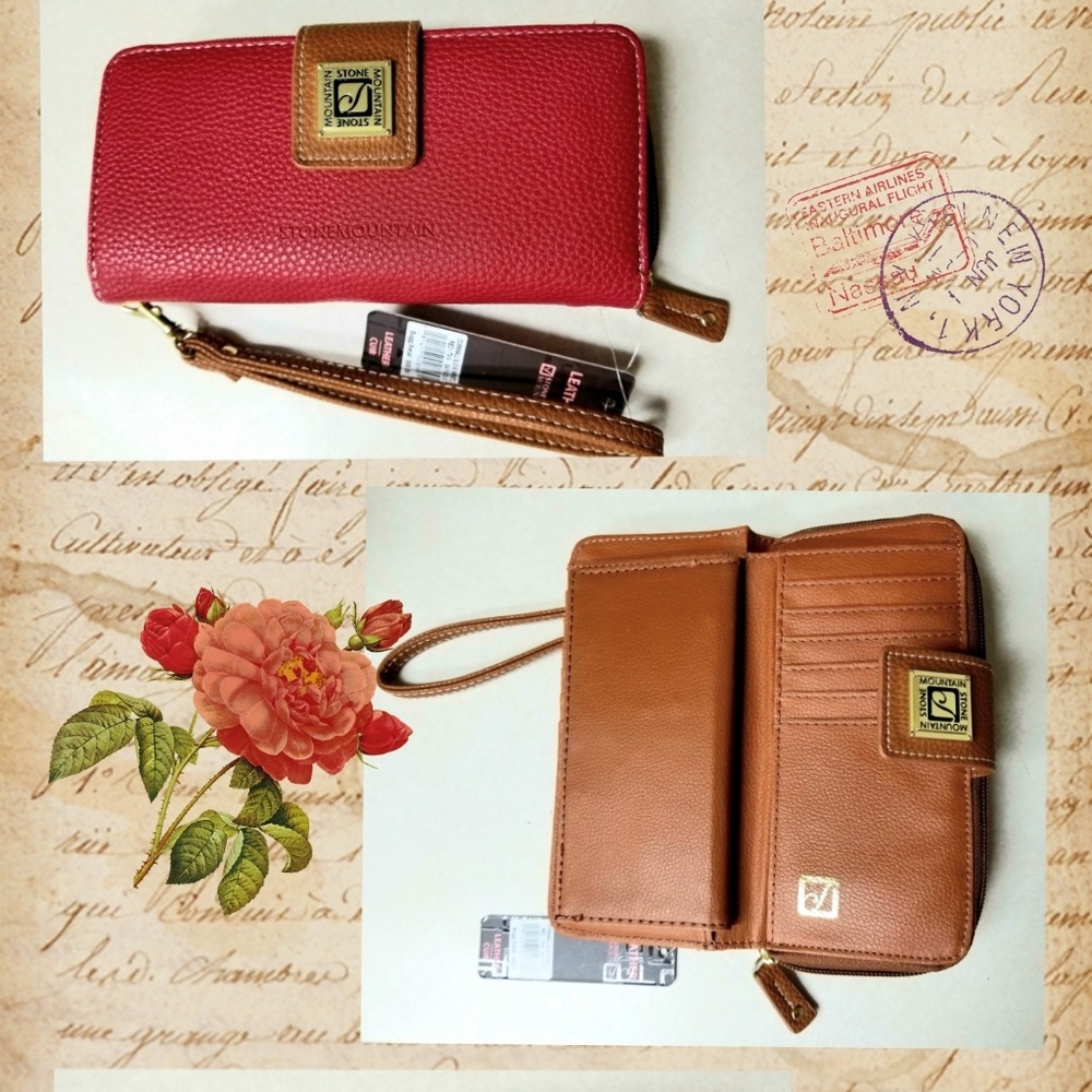RED TAN WRISTLET ZIPPY WALLET